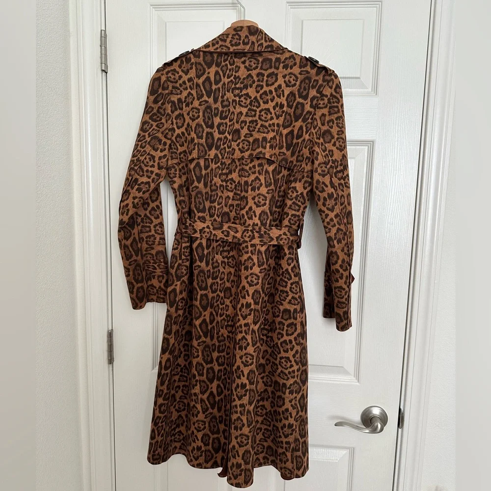Faux Suede Leopard Print Trench Coat - Picture 2 of 2